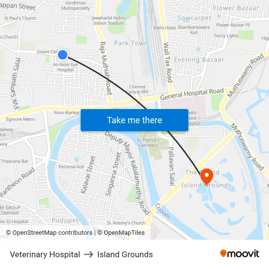 Veterinary Hospital to Island Grounds map