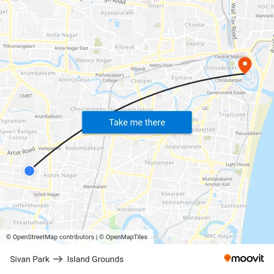 Sivan Park to Island Grounds map