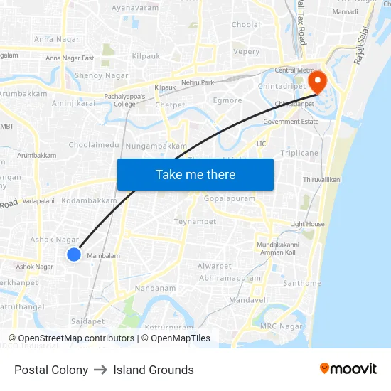 Postal Colony to Island Grounds map