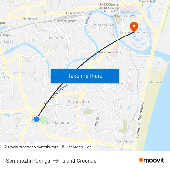 Semmozhi Poonga to Island Grounds map