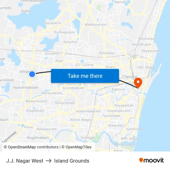 J.J. Nagar West to Island Grounds map