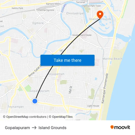 Gopalapuram to Island Grounds map