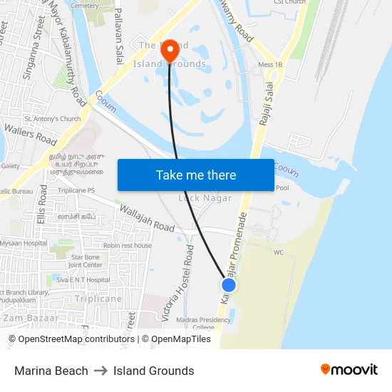 Marina Beach to Island Grounds map