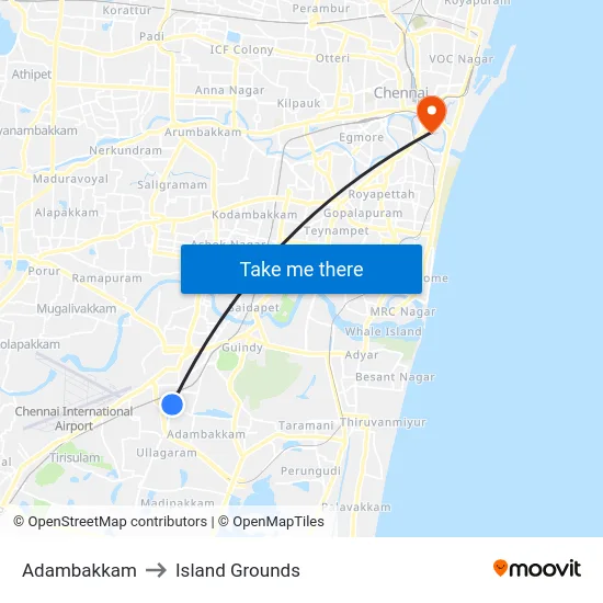 Adambakkam to Island Grounds map
