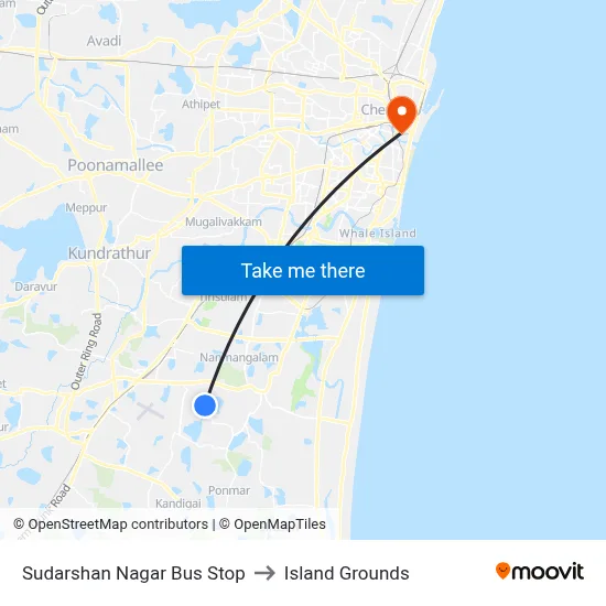 Sudarshan Nagar Bus Stop to Island Grounds map