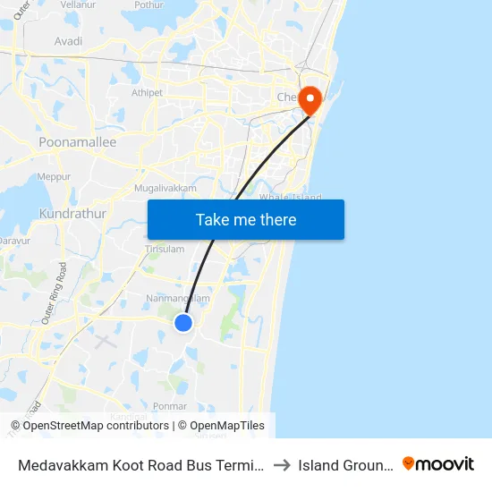 Medavakkam Koot Road Bus Terminus to Island Grounds map