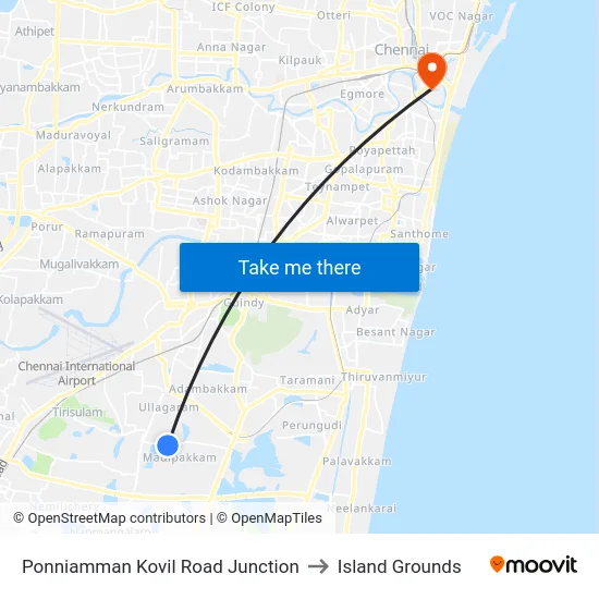 Ponniamman Kovil Road Junction to Island Grounds map