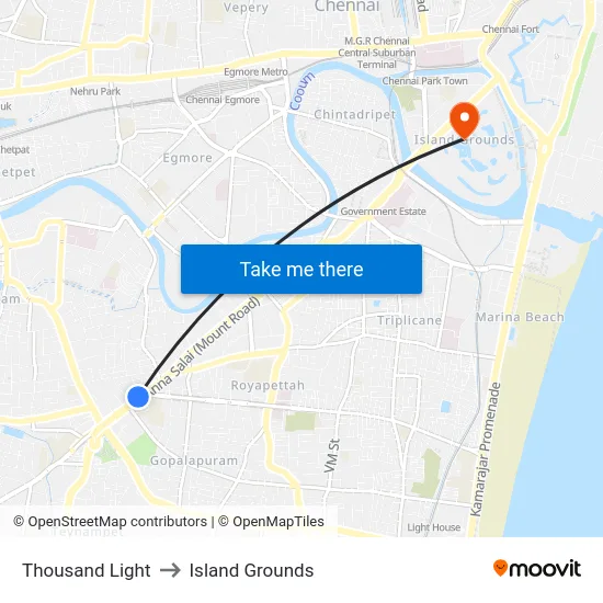 Thousand Light to Island Grounds map
