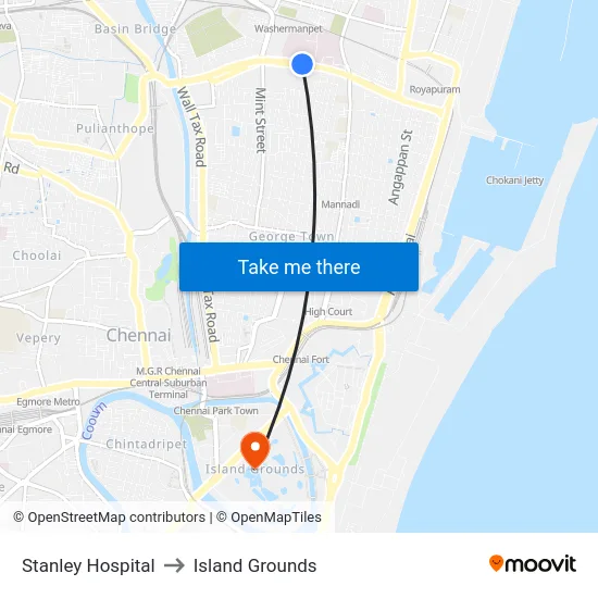 Stanley Hospital to Island Grounds map