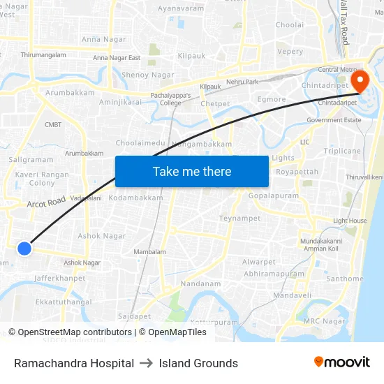 Ramachandra Hospital to Island Grounds map