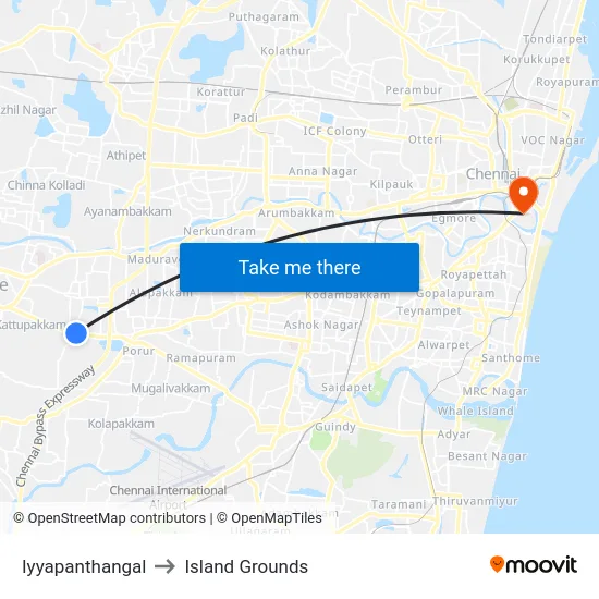 Iyyapanthangal to Island Grounds map