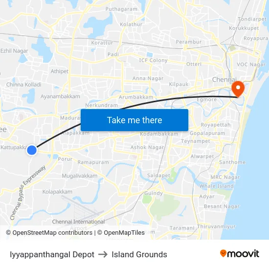 Iyyappanthangal Depot to Island Grounds map