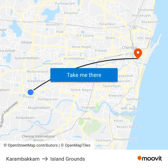 Karambakkam to Island Grounds map