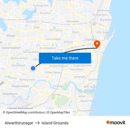 Alwarthirunagar to Island Grounds map