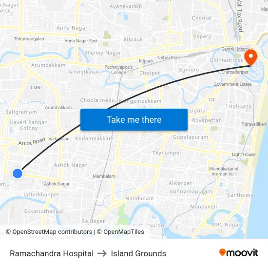 Ramachandra Hospital to Island Grounds map