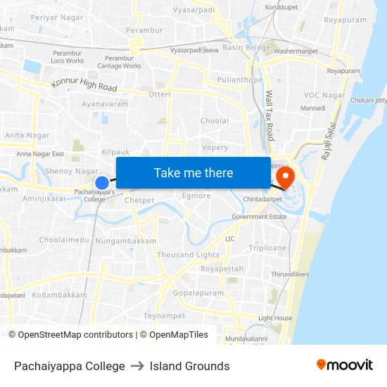 Pachaiyappa College to Island Grounds map
