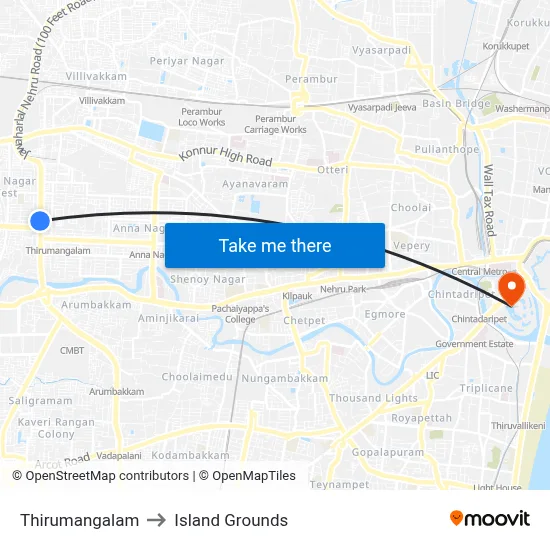 Thirumangalam to Island Grounds map
