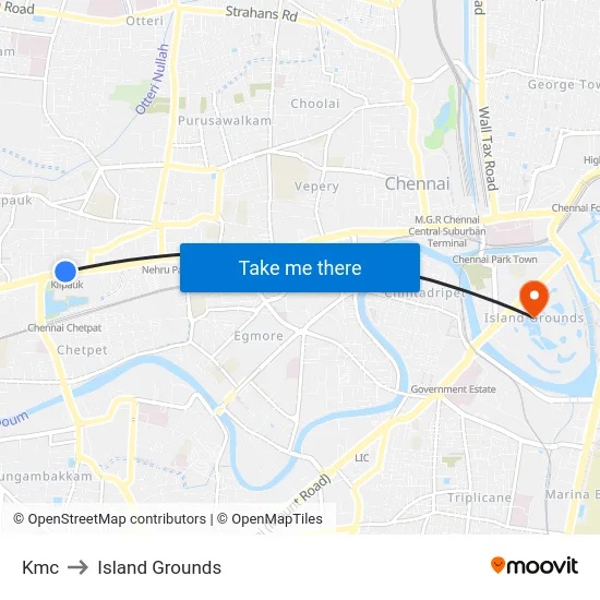 Kmc to Island Grounds map