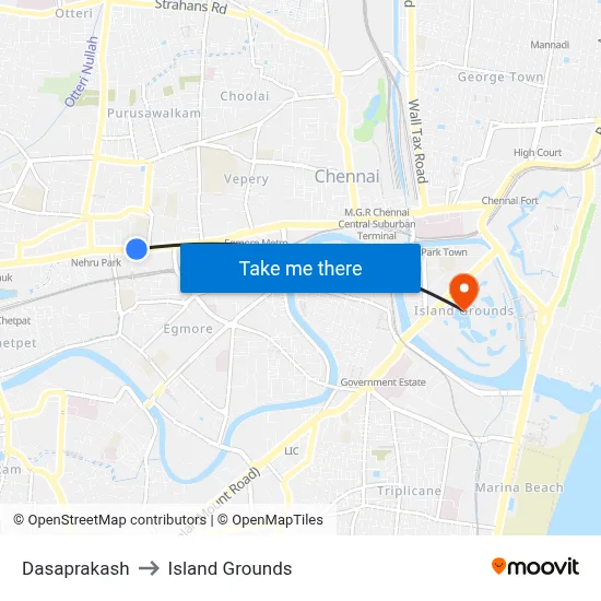 Dasaprakash to Island Grounds map