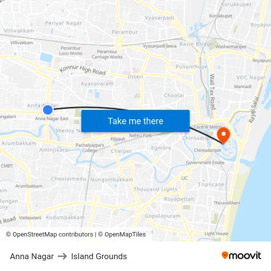 Anna Nagar to Island Grounds map