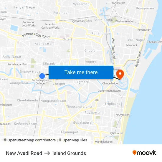 New Avadi Road to Island Grounds map