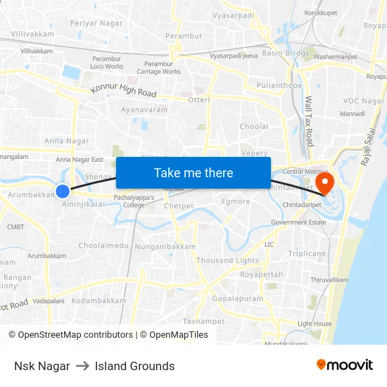 Nsk Nagar to Island Grounds map