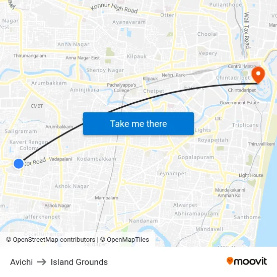 Avichi to Island Grounds map