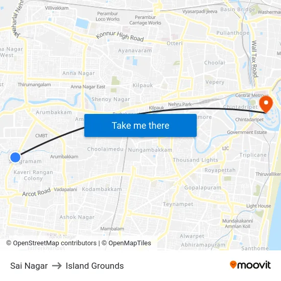 Sai Nagar to Island Grounds map