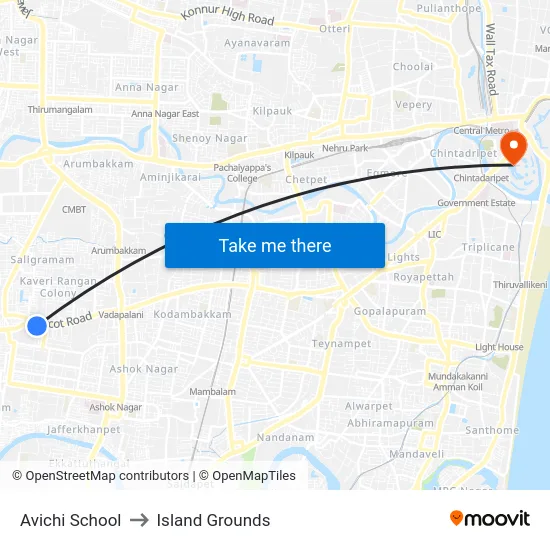 Avichi School to Island Grounds map