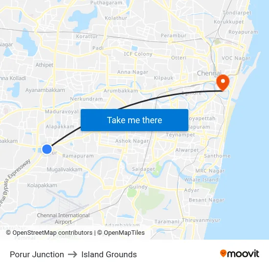 Porur Junction to Island Grounds map