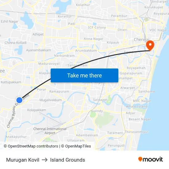 Murugan Kovil to Island Grounds map