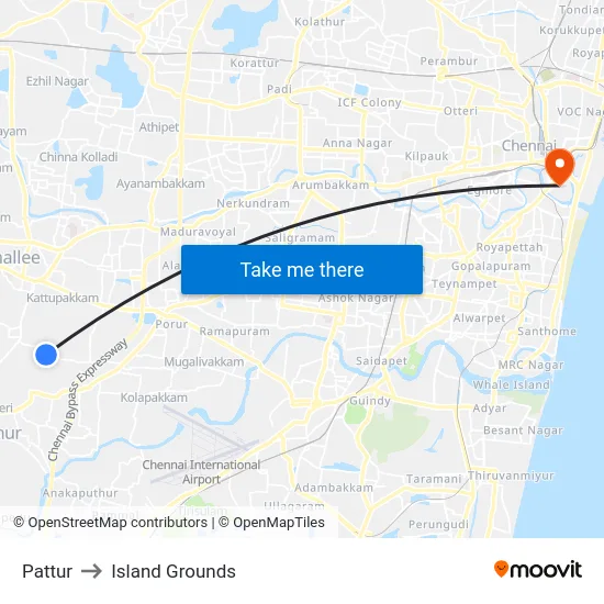 Pattur to Island Grounds map