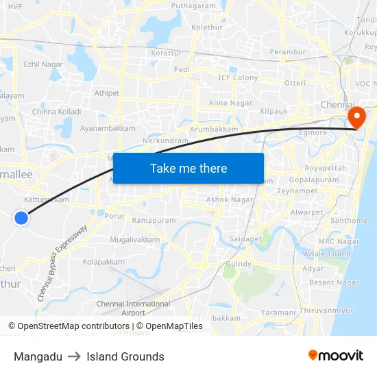 Mangadu to Island Grounds map