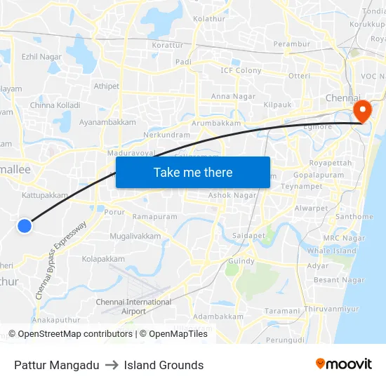 Pattur Mangadu to Island Grounds map