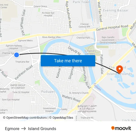Egmore to Island Grounds map