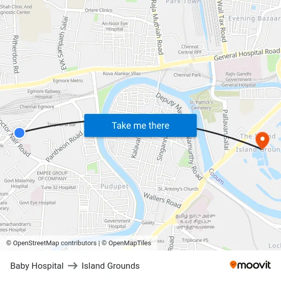 Baby Hospital to Island Grounds map