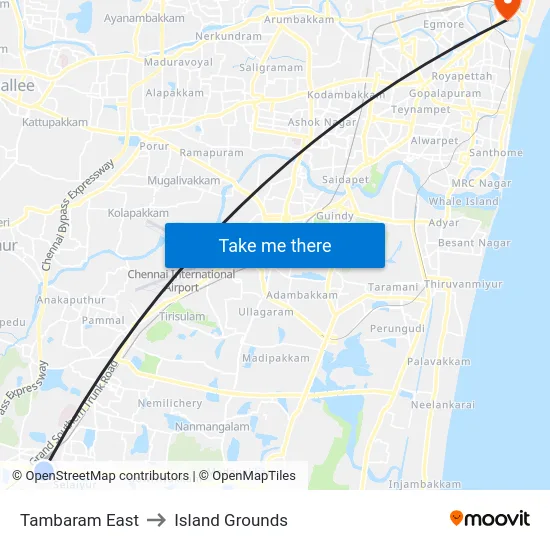 Tambaram East to Island Grounds map
