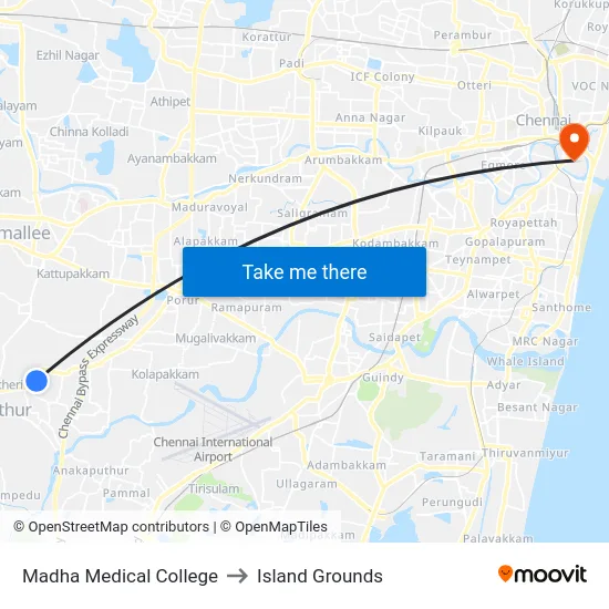 Madha Medical College to Island Grounds map