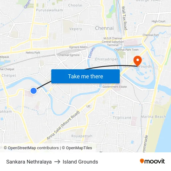 Sankara Nethralaya to Island Grounds map