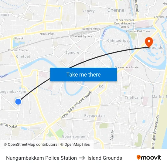 Nungambakkam Police Station to Island Grounds map