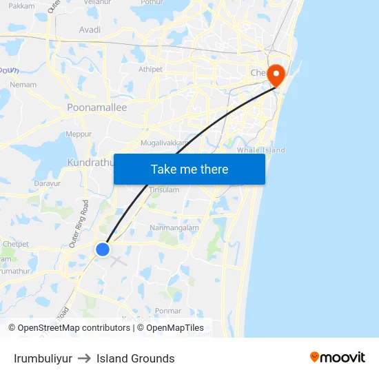 Irumbuliyur to Island Grounds map