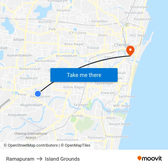 Ramapuram to Island Grounds map