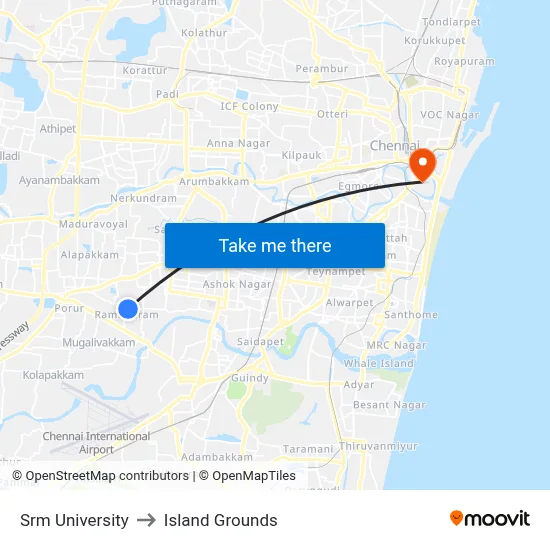 Srm University to Island Grounds map