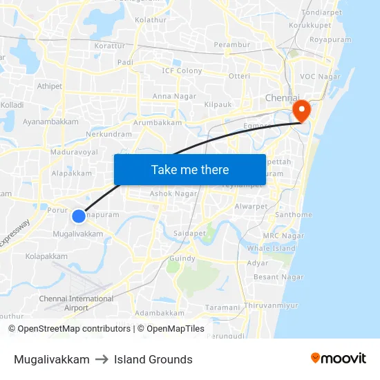 Mugalivakkam to Island Grounds map