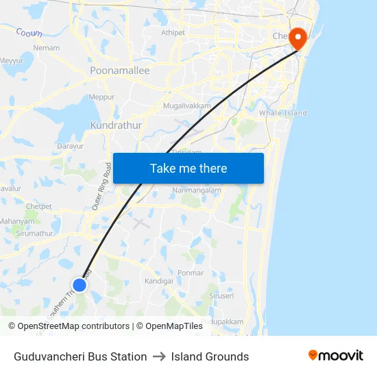 Guduvancheri Bus Station to Island Grounds map