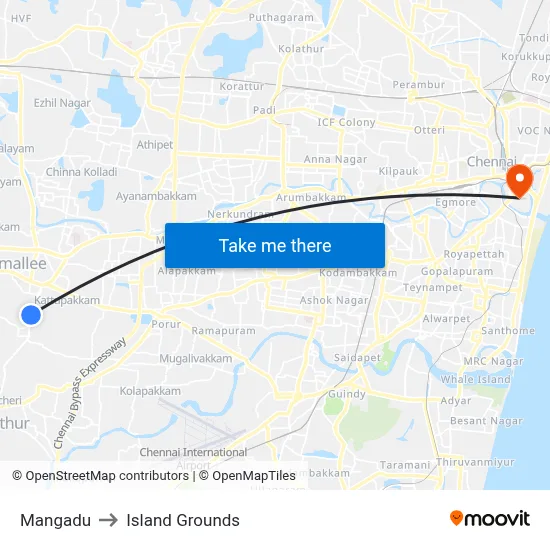 Mangadu to Island Grounds map