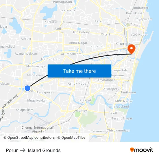Porur to Island Grounds map