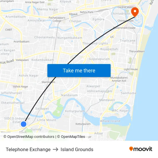 Telephone Exchange to Island Grounds map