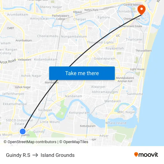 Guindy R.S to Island Grounds map