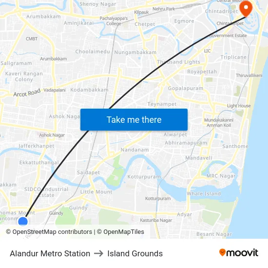 Alandur Metro Station to Island Grounds map